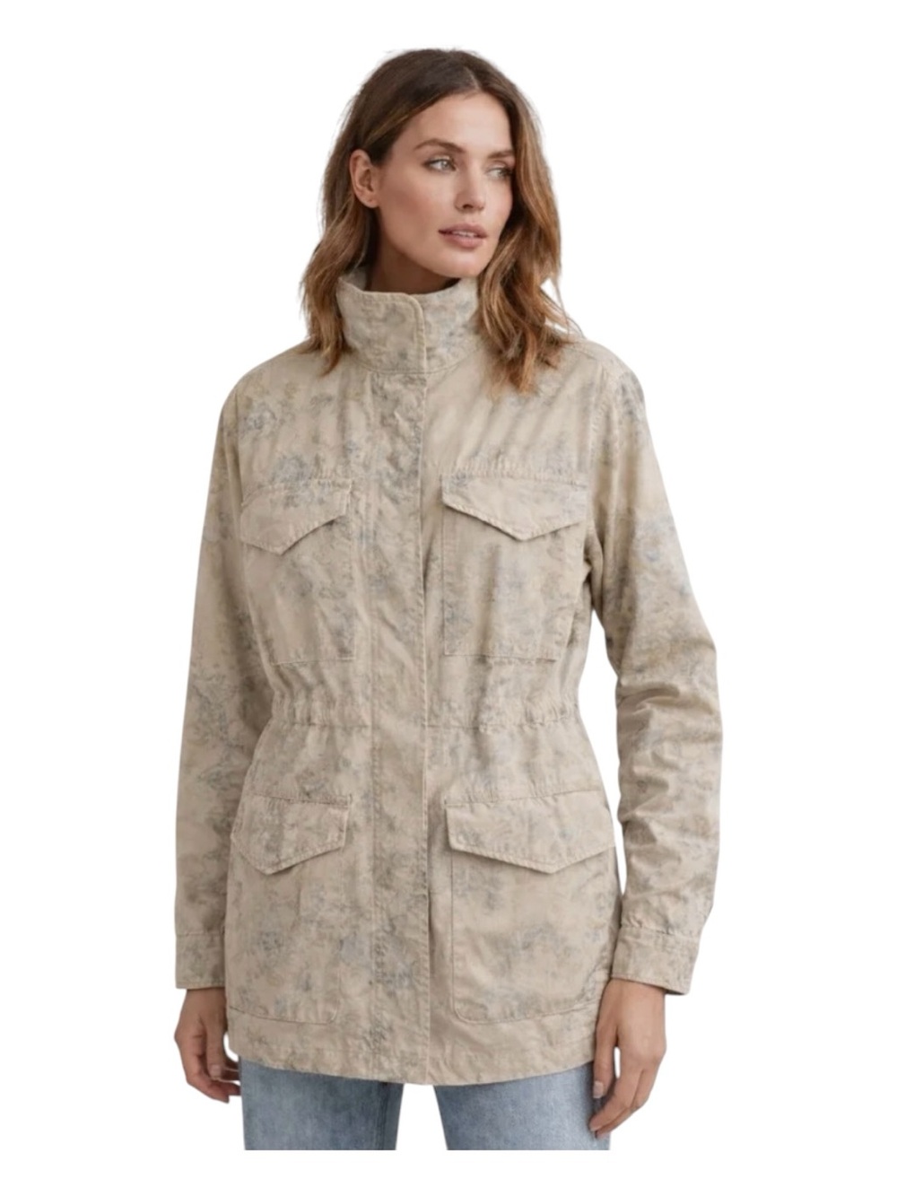 NWT Chaps Cobble Ave Floral Tan Printed Utility Jacket - Women